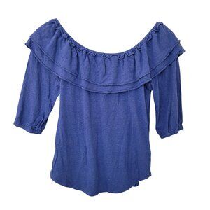 Lauren Ralph Lauren Off Shoulder Linen Blend Ruffle Top Size S Blue Casual